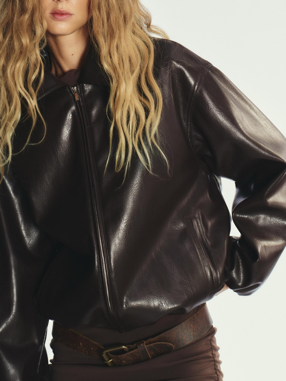 Zara Faux Leather Bomber Jacket Chocolate Brown Lapel 4341/736/717 NWT Size XS